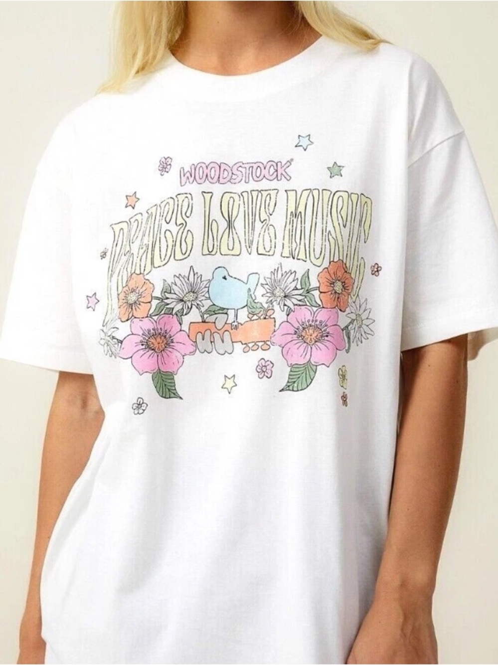 Woodstock Peace Love Music Graphic Tee Cotton On Oversized Style T-Shirt Medium